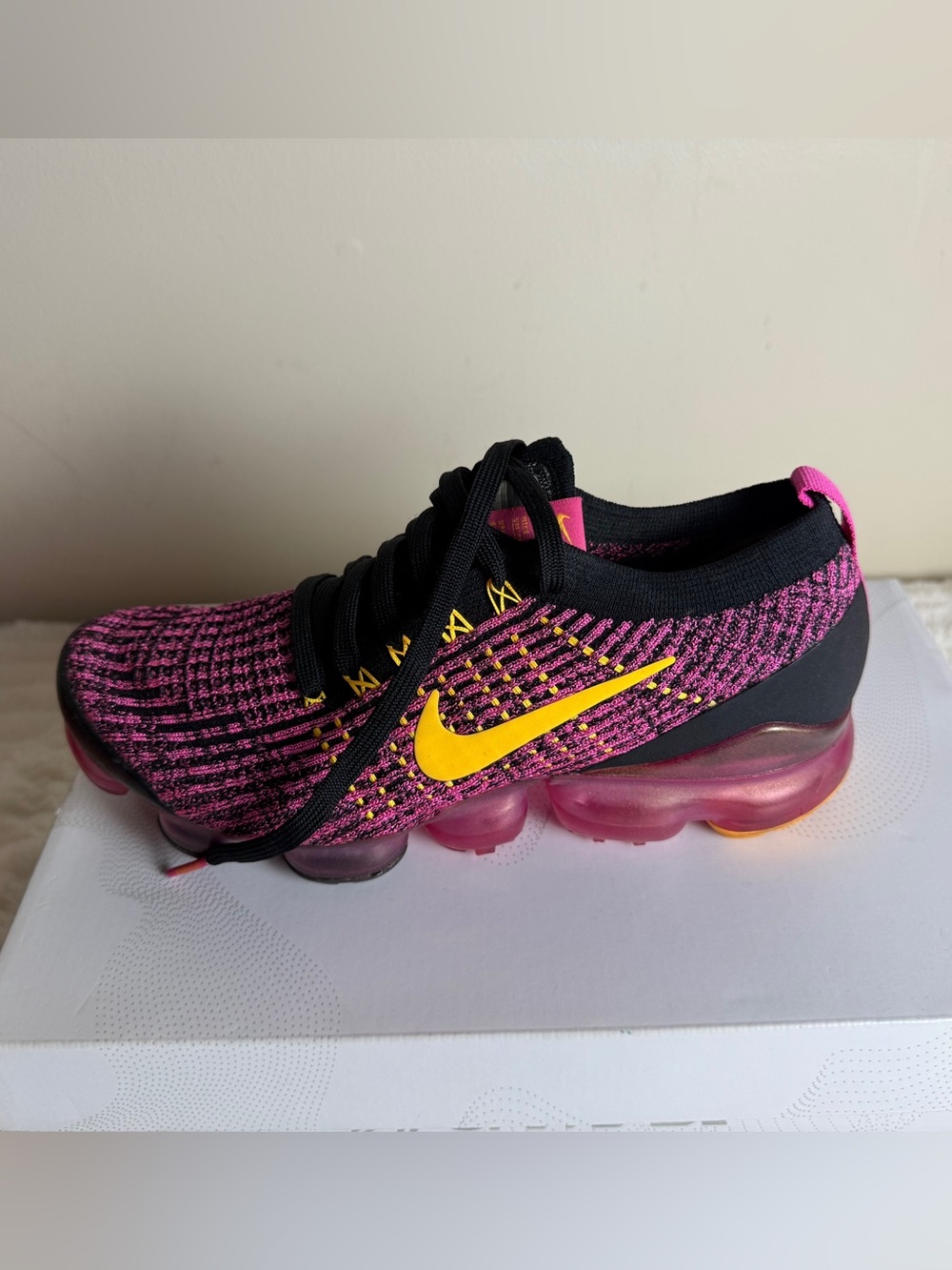 Nike Pink Knit Sneaker with Yellow Swoosh